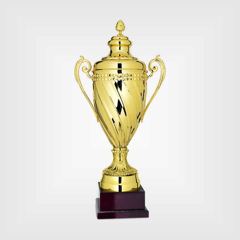 Coppa trofeo in ottone dorato e legno - Merini