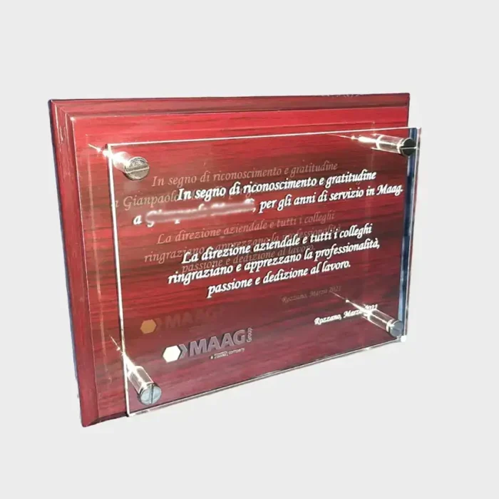 targa-pensionamento plexiglass-legno