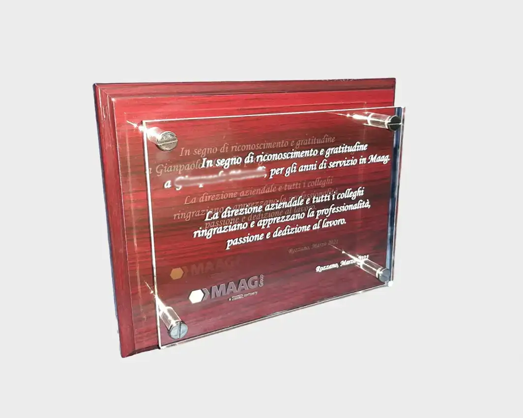 targa-pensionamento plexiglass-legno